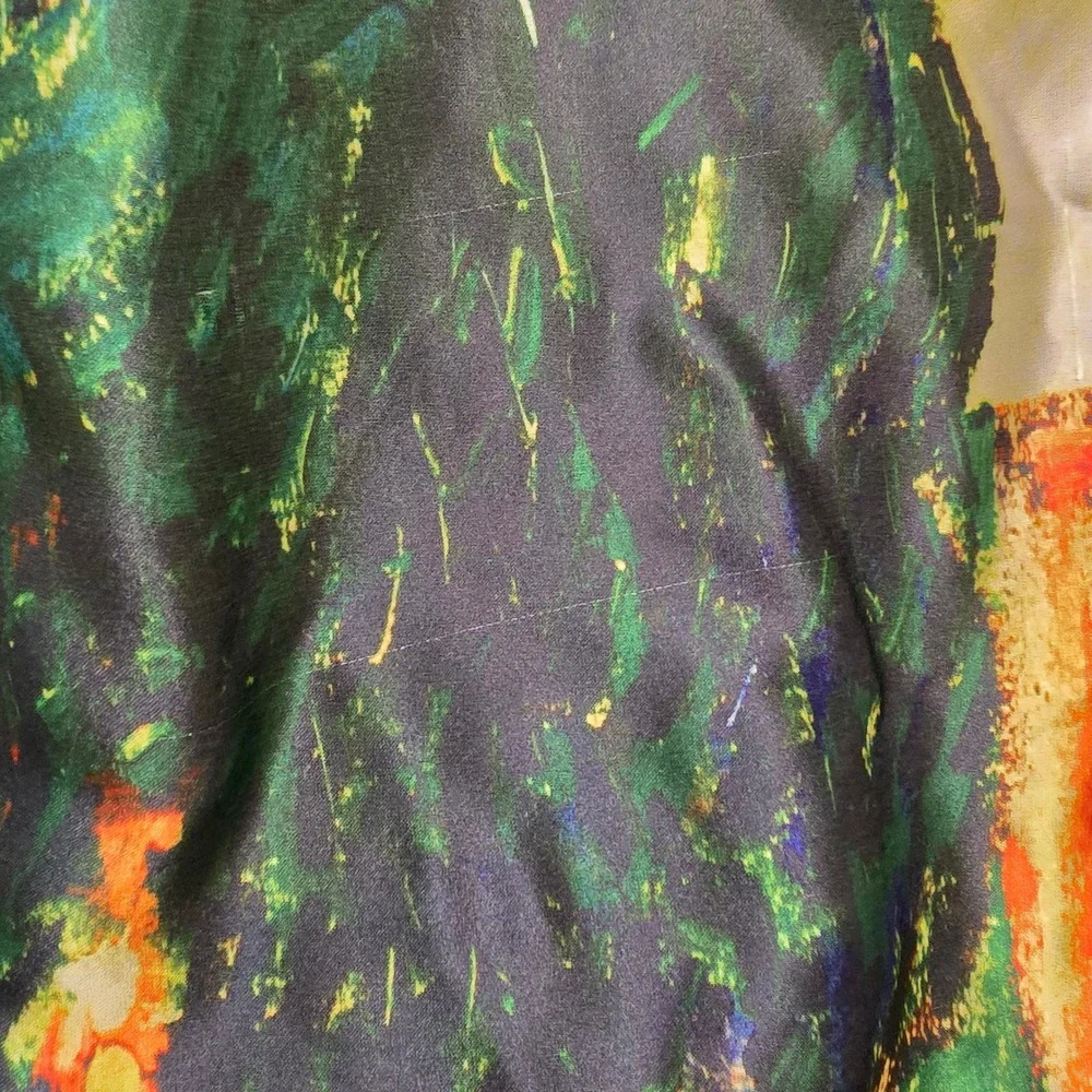 Van Gogh White House At Night Art Style Scarf Silk Blend Blue Red Green‎